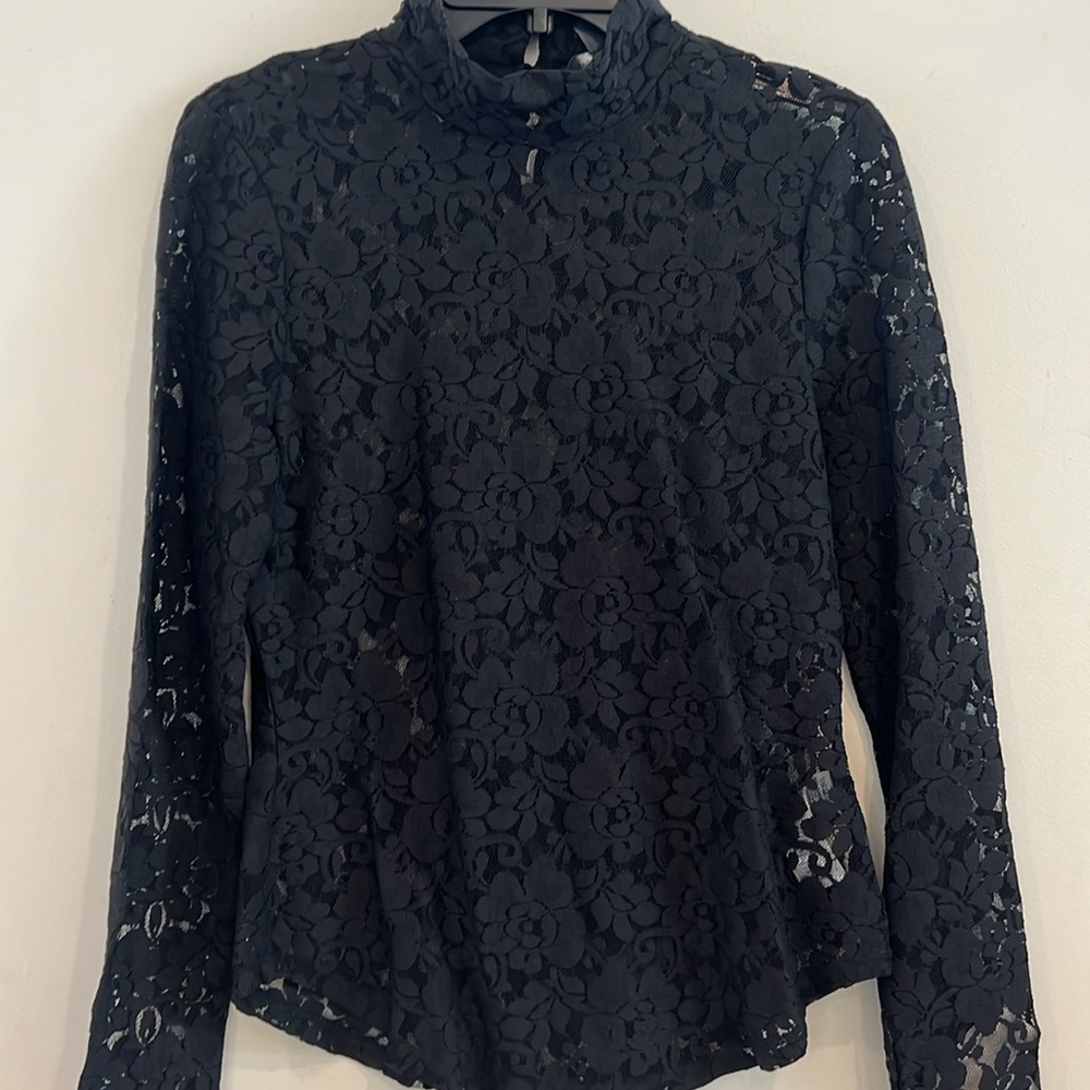 French Connection Women’s Lace, Black, Long Sleeve Blouse. Size L NWOT - Picture 2 of 7